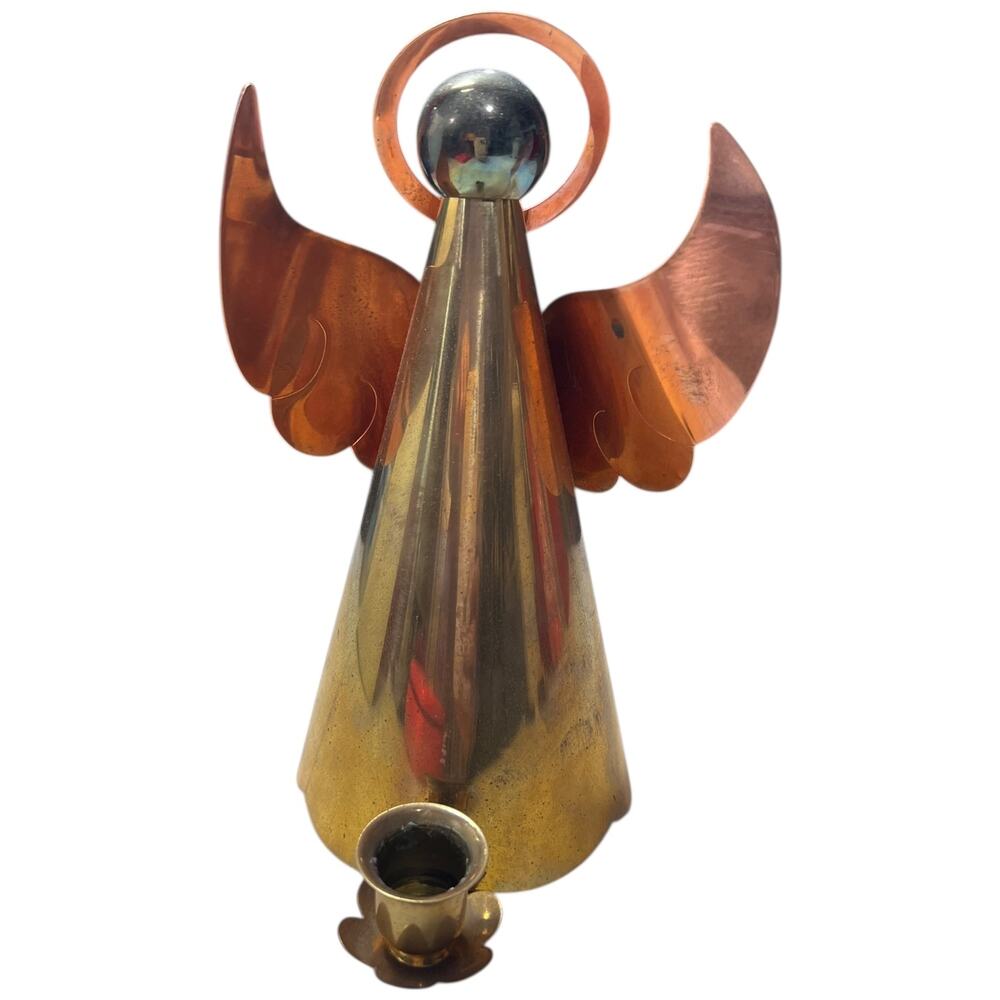 Vintage Hudson's Metal Angel Candle Holder New Old Stock Brass Finish Heavy